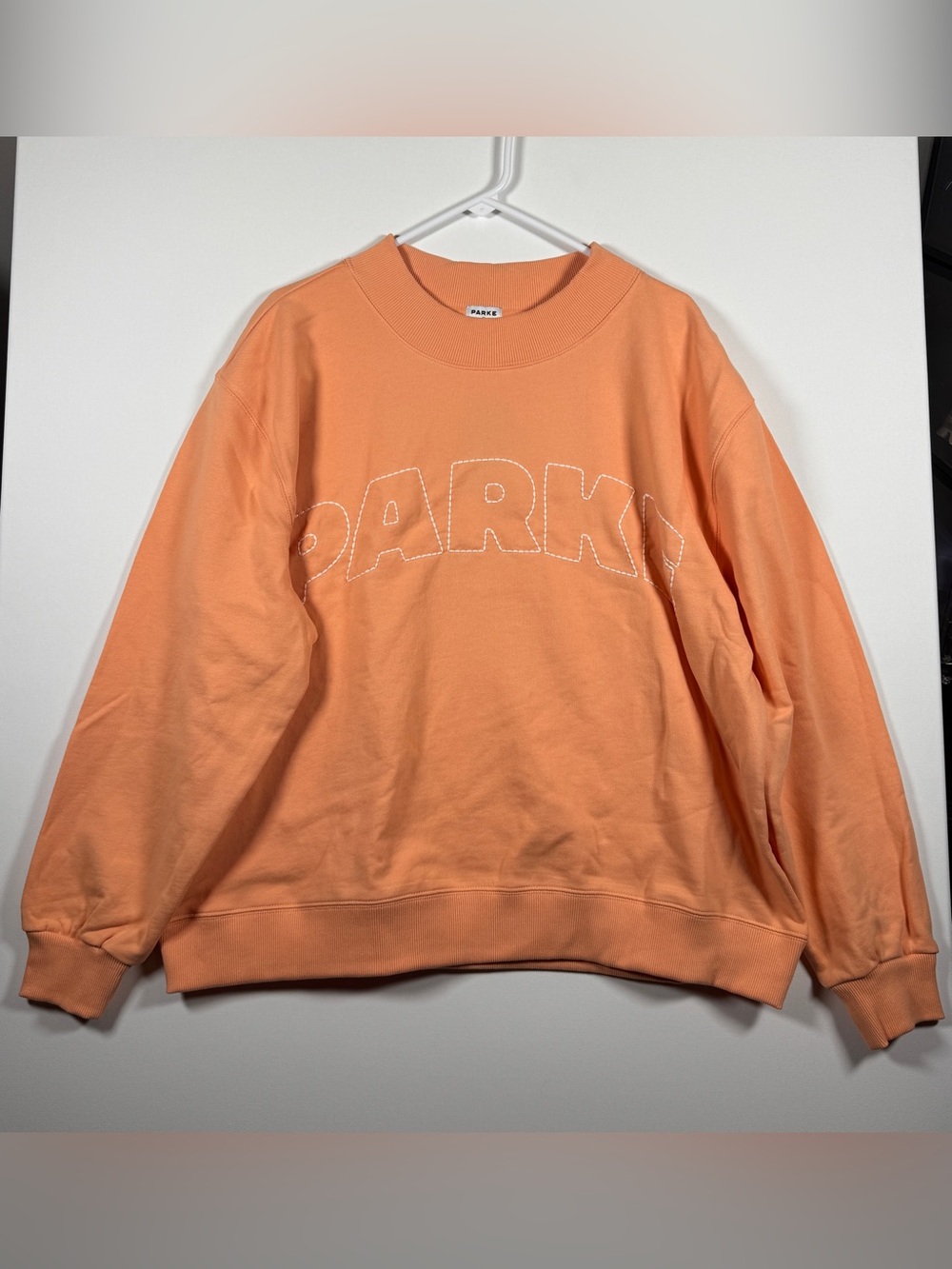 IN HAND NWT Parke x Target Peach Orange Mock Neck L/XL Sweatshirt Pullover.